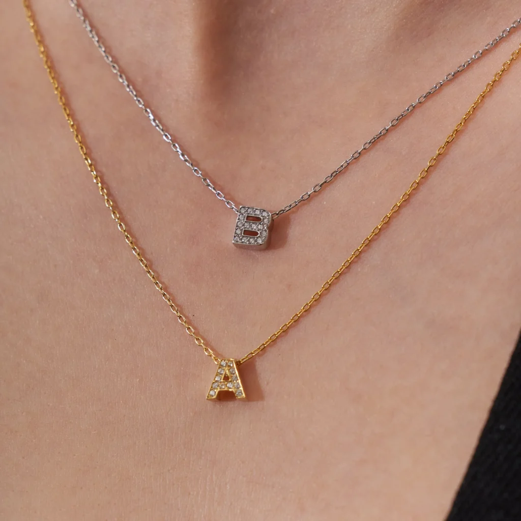 Mini Zirkon Taşlı Harf Kolye